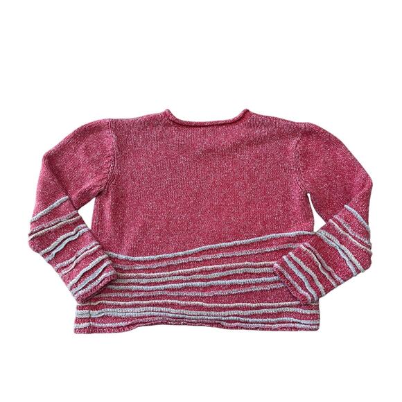 J. Jill Women's Cotton Sweater, Size Small, Red/Cream pattern, slightly cropped - Picture 2 of 7